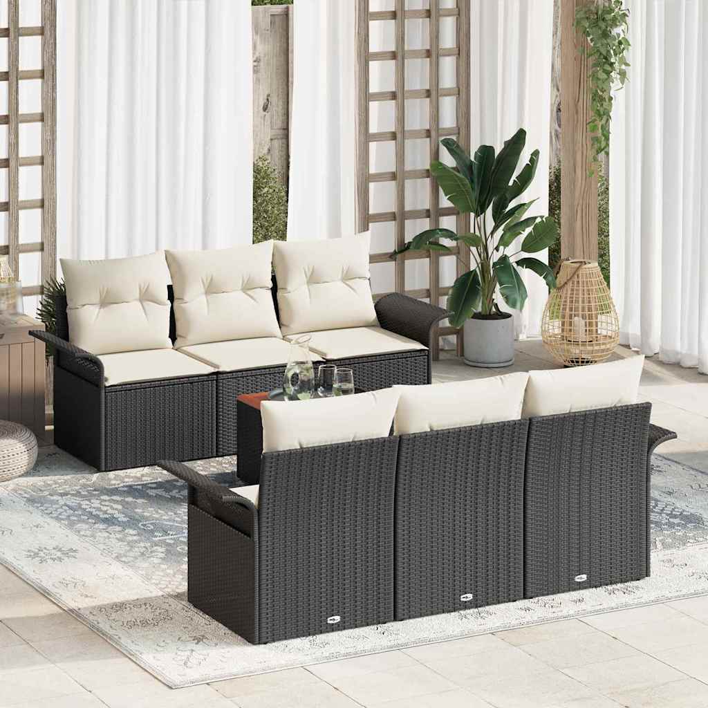 Conjunto de Sofá de Jardim 7 pcs Preto e Creme 55 x 55 x 37 cm
