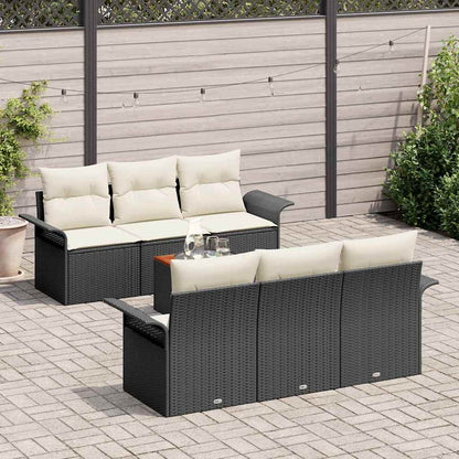 Conjunto de Sofá de Jardim 7 pcs Preto e Creme 55 x 55 x 37 cm