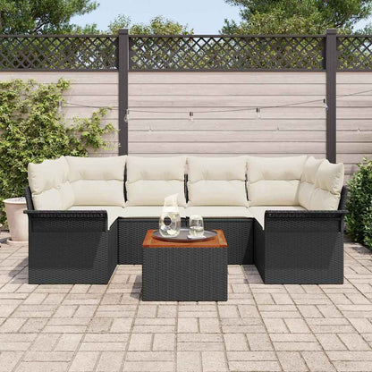 Conjunto de Sofá de Jardim 7 pcs Preto e Creme 55 x 55 x 37 cm