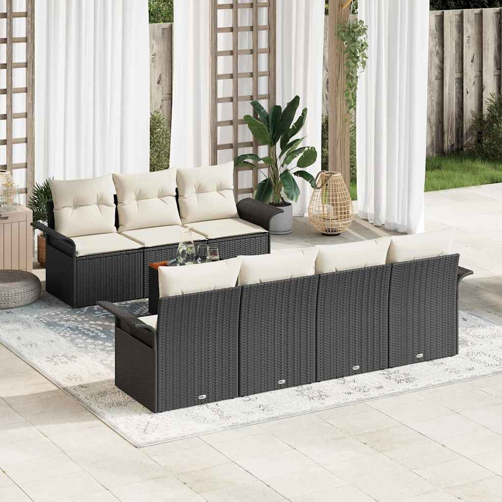 Conjunto de Sofá de Jardim 8 pcs Preto e Creme 55 x 55 x 37 cm
