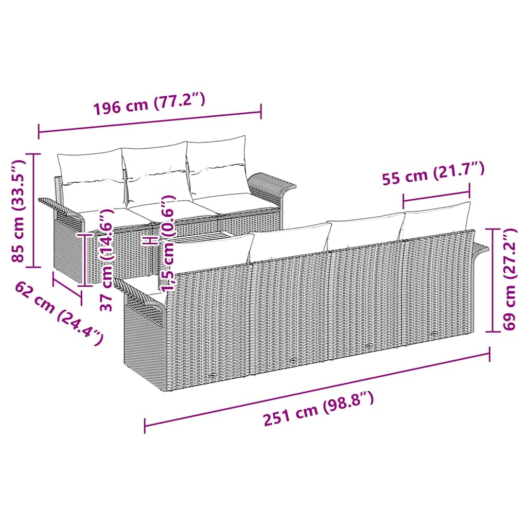 Conjunto de Sofá de Jardim 8 pcs Preto e Creme 55 x 55 x 37 cm
