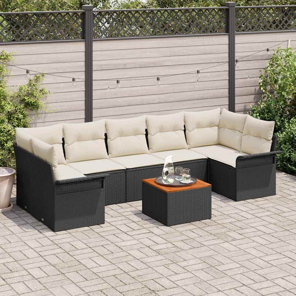 Conjunto de Sofá de Jardim 8 pcs Preto e Creme 55 x 55 x 37 cm