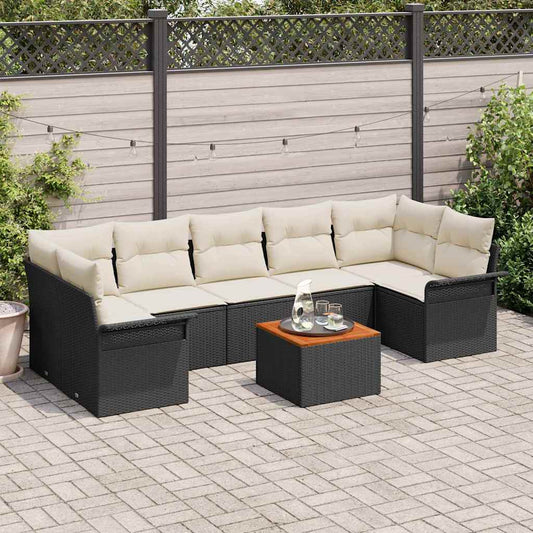 Conjunto de Sofá de Jardim 8 pcs Preto e Creme 55 x 55 x 37 cm