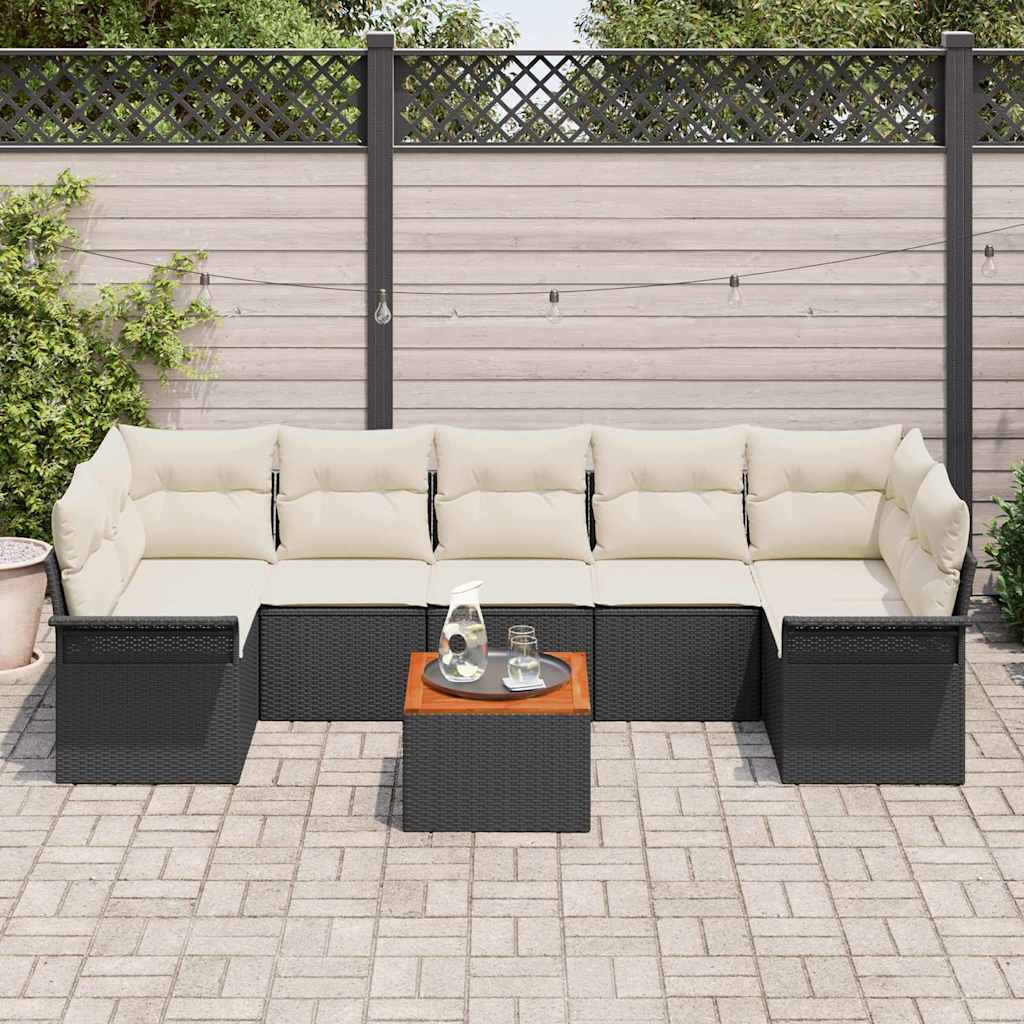 Conjunto de Sofá de Jardim 8 pcs Preto e Creme 55 x 55 x 37 cm