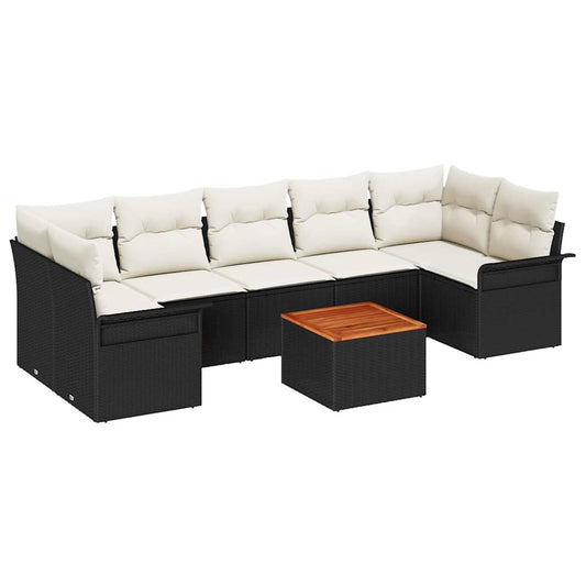 Conjunto de Sofá de Jardim 8 pcs Preto e Creme 55 x 55 x 37 cm