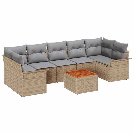Conjunto de Sofá de Jardim Manual 8 pcs Bege e Cinza Claro