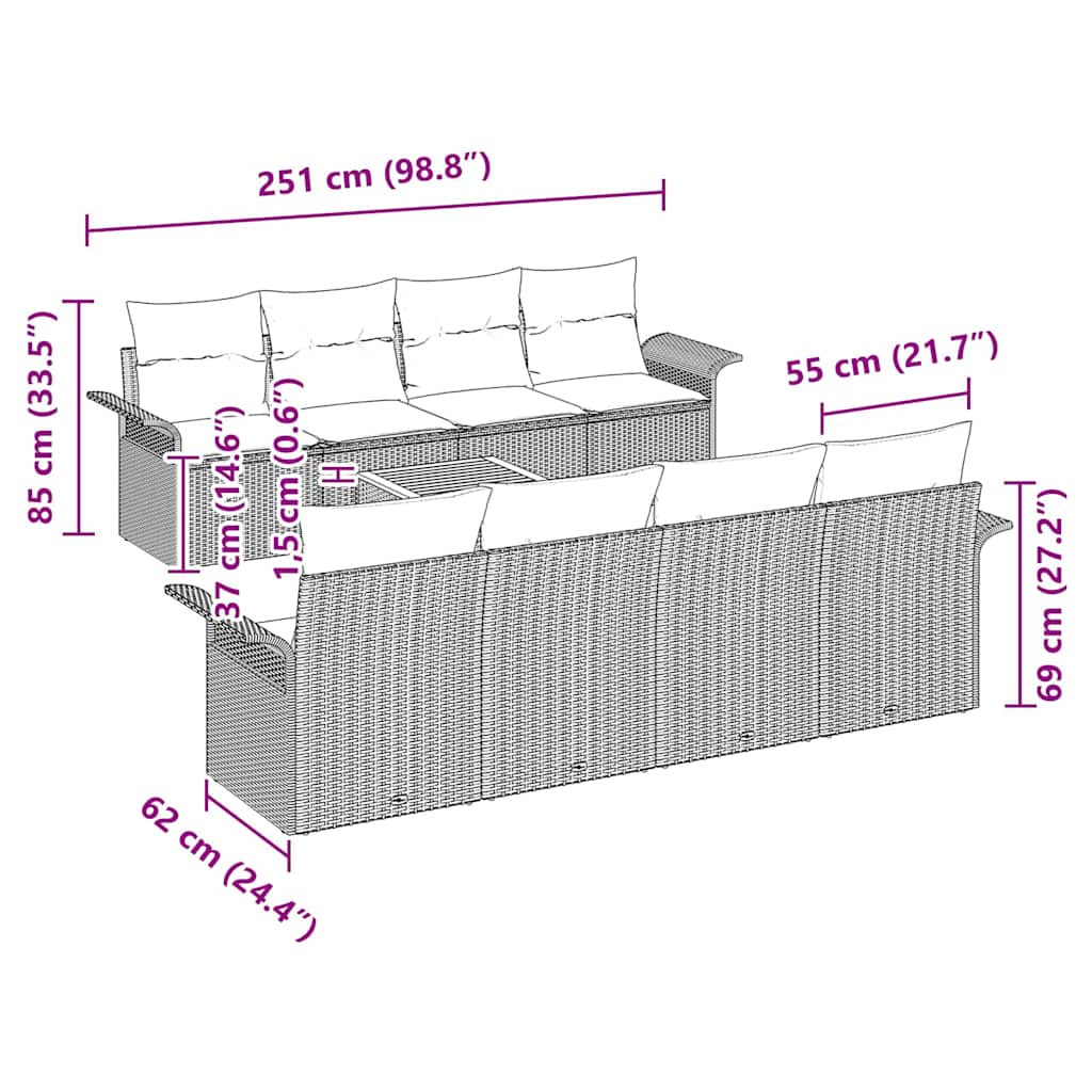 Conjunto de Sofá de Jardim 7 pcs Preto e Creme 55 x 55 x 37 cm