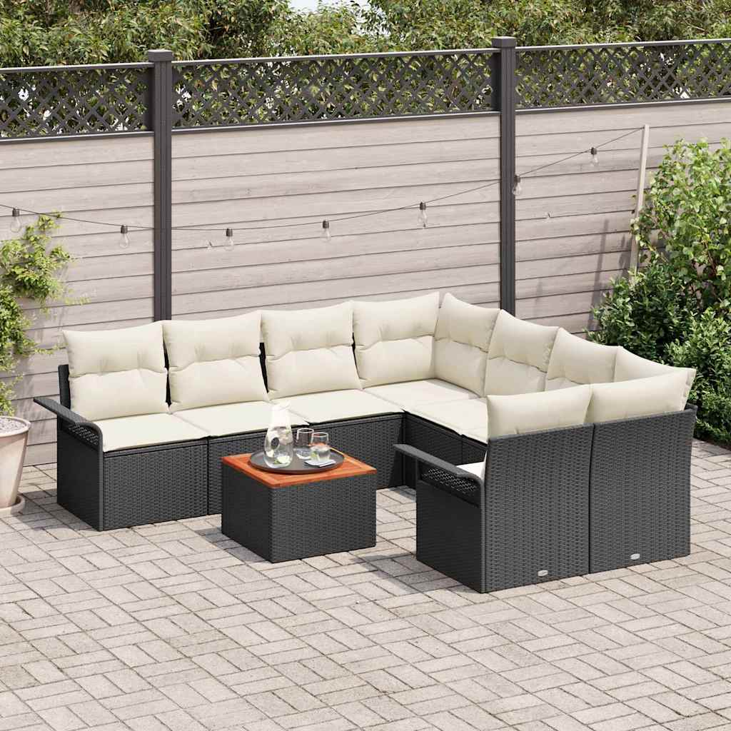 Conjunto de Sofá de Jardim 9 pcs Preto e Creme 55 x 55 x 37 cm