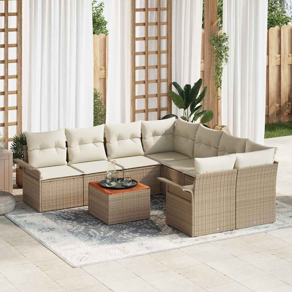 Conjunto de Sofá de Jardim 9 pcs Bege e Creme 55 x 55 x 37 cm