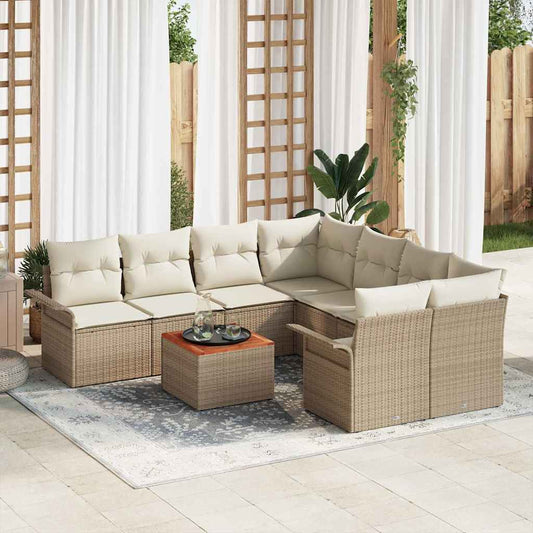Conjunto de Sofá de Jardim 9 pcs Bege e Creme 55 x 55 x 37 cm