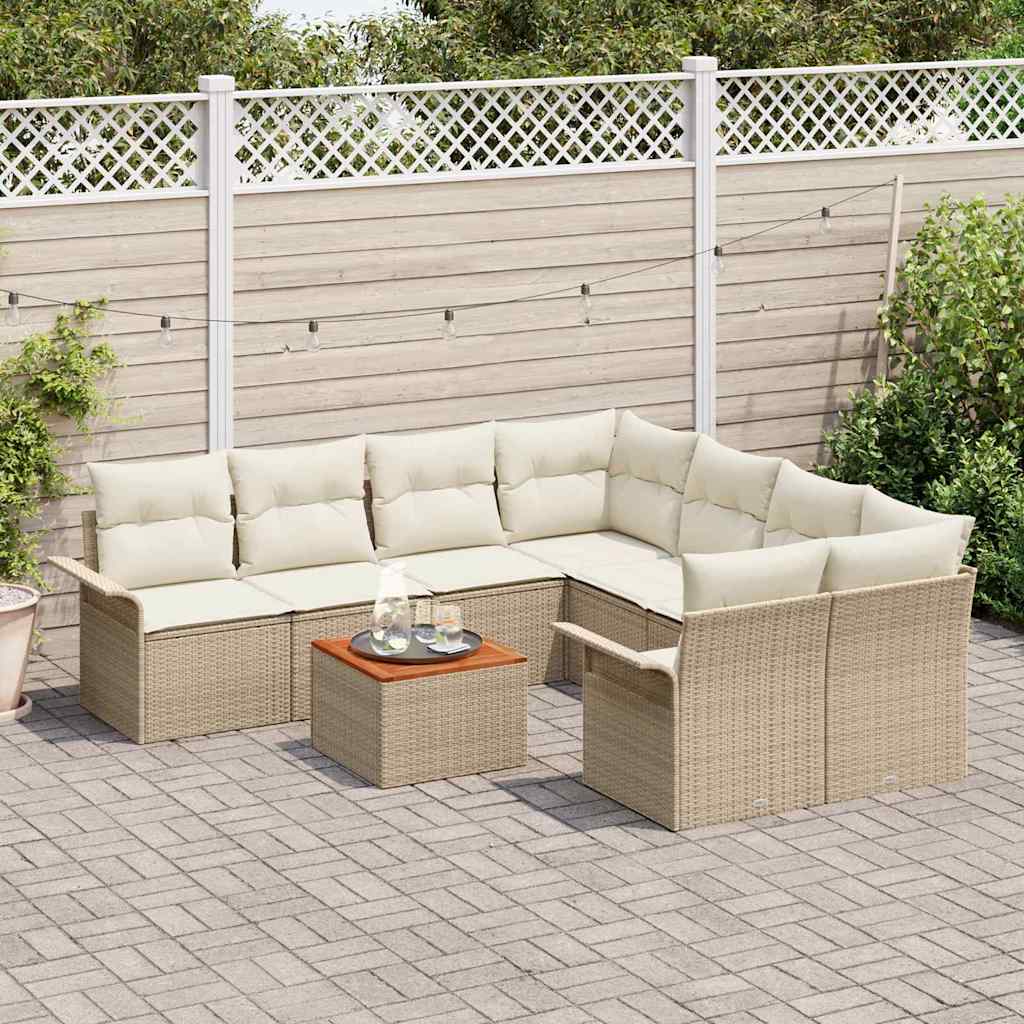 Conjunto de Sofá de Jardim 9 pcs Bege e Creme 55 x 55 x 37 cm