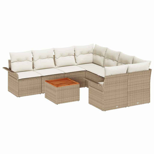 Conjunto de Sofá de Jardim 9 pcs Bege e Creme 55 x 55 x 37 cm