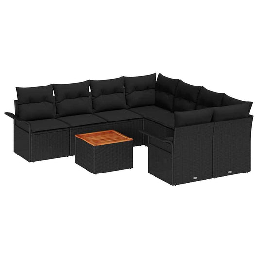 Conjunto de Sofá de Jardim Manual 9 pcs Preto 55 x 55 x 37 cm