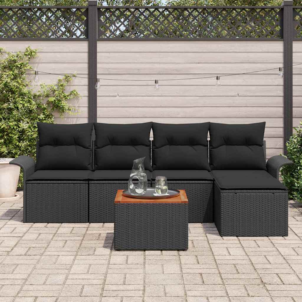 Conjunto de Sofá de Jardim com almofada 6 pcs Preto