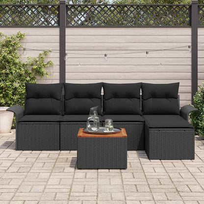 Conjunto de Sofá de Jardim com almofada 6 pcs Preto