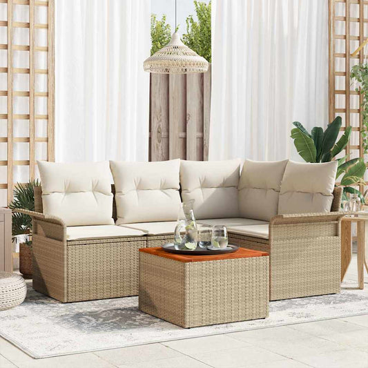 Conjunto de Sofá de Jardim 5 pcs Bege e Creme 55 x 55 x 37 cm