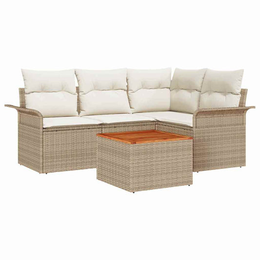 Conjunto de Sofá de Jardim 5 pcs Bege e Creme 55 x 55 x 37 cm