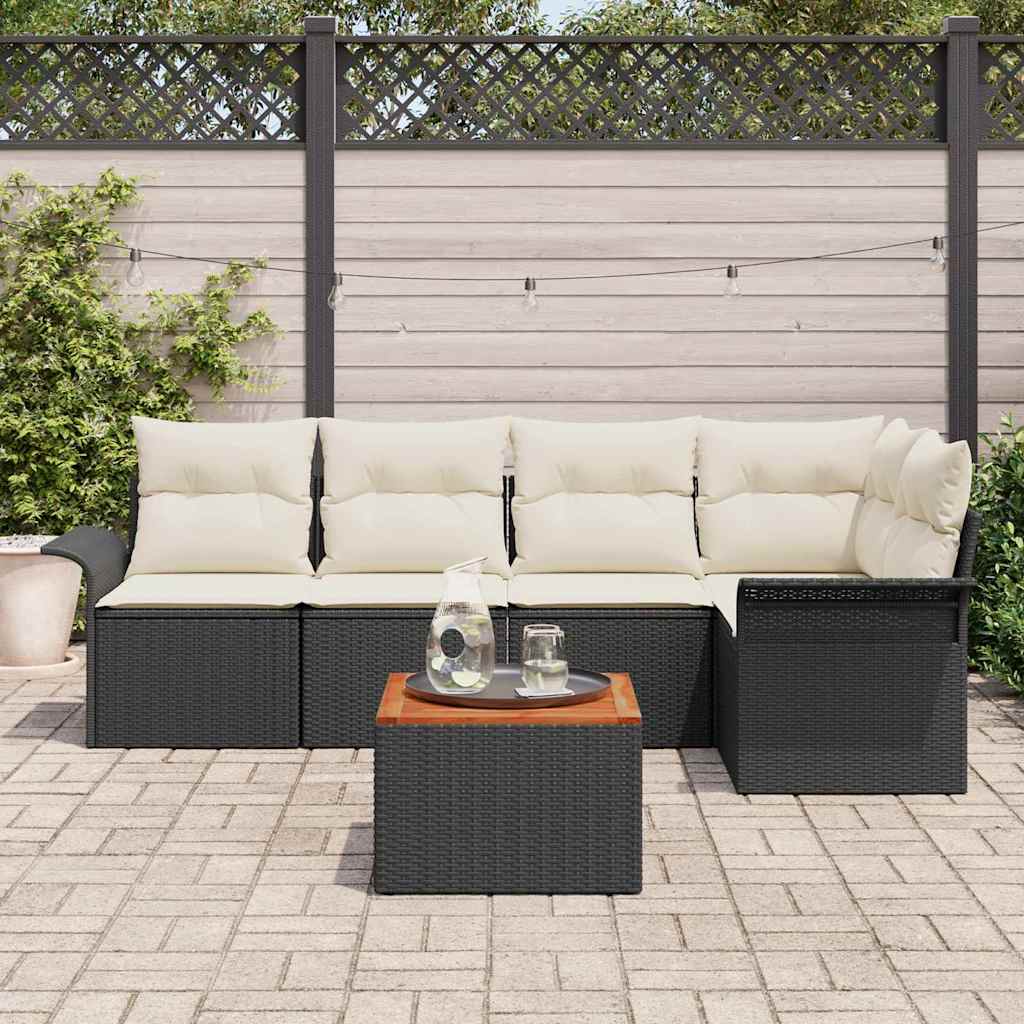 Conjunto de Sofá de Jardim 6 pcs Preto e Creme vime PE