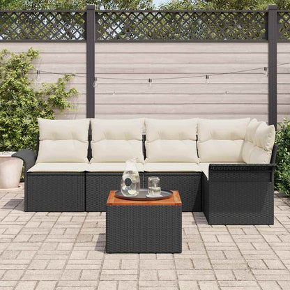Conjunto de Sofá de Jardim 6 pcs Preto e Creme vime PE