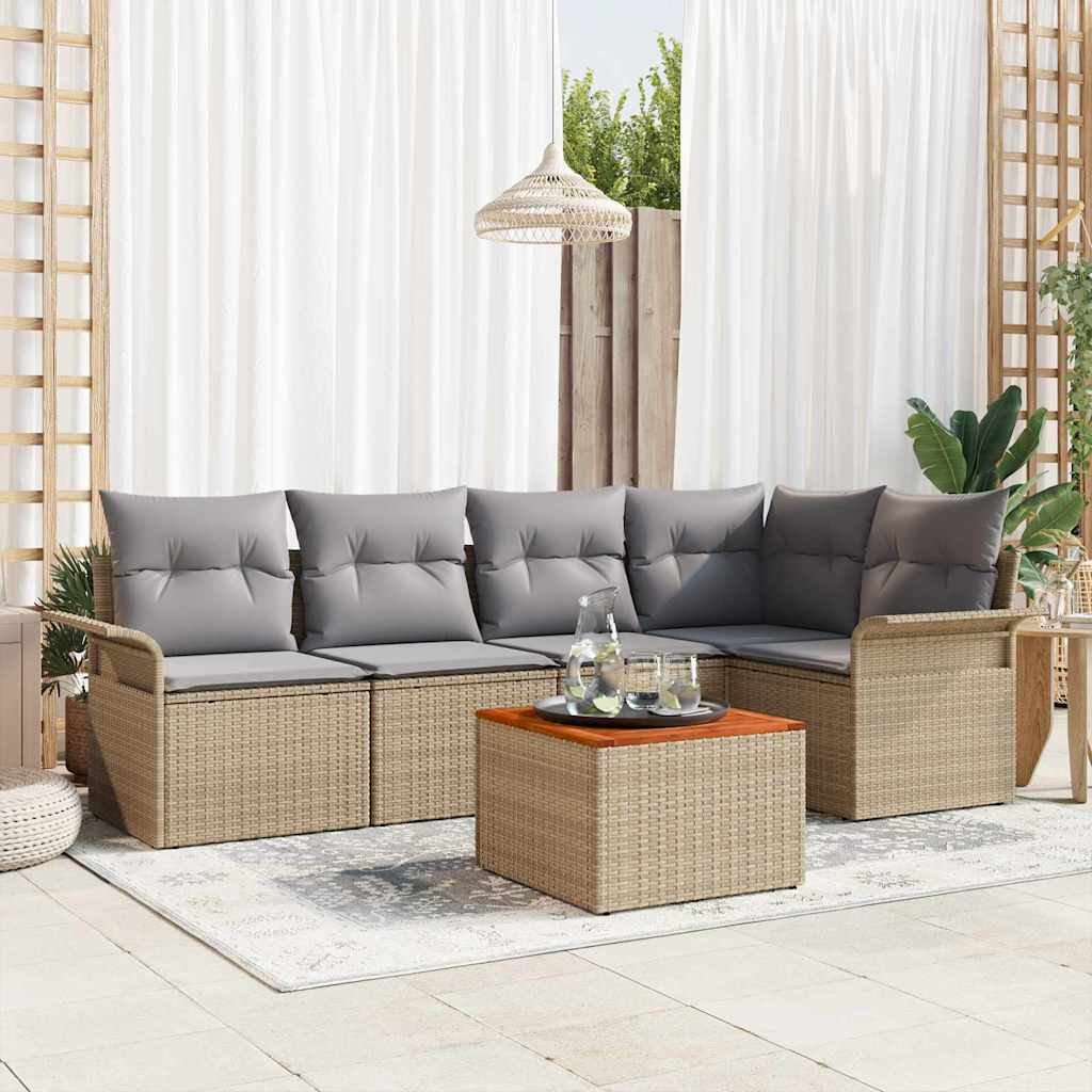 Conjunto de Sofá de Jardim Manual 6 pcs Bege e Cinza Claro
