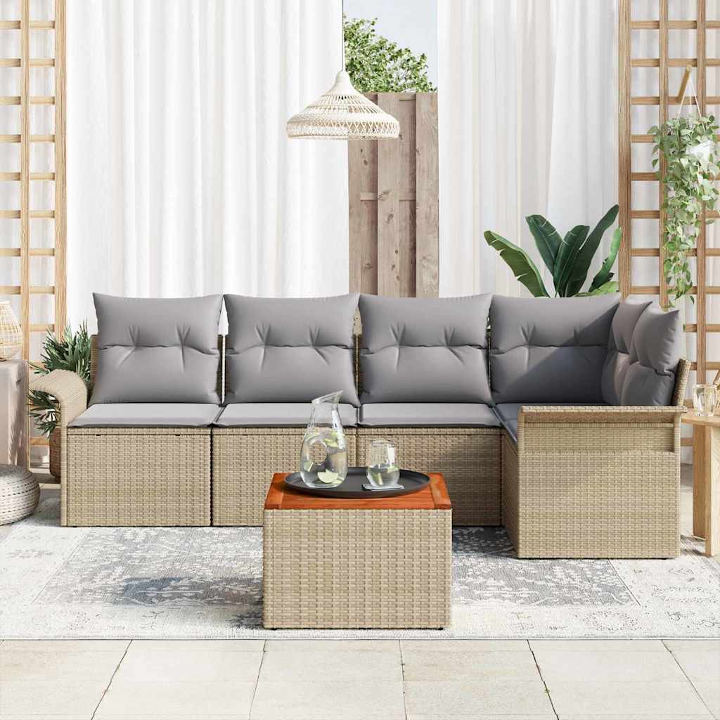 Conjunto de Sofá de Jardim Manual 6 pcs Bege e Cinza Claro