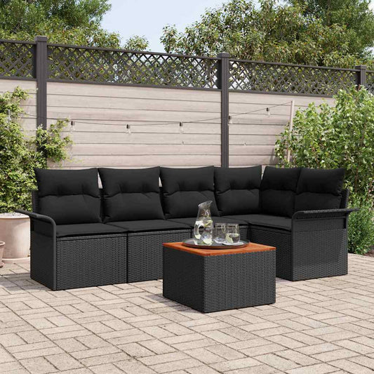 Conjunto de Sofá de Jardim 6 pcs Preto vime PE
