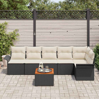 Conjunto de Sofá de Jardim com almofada 7 pcs Preto e Creme