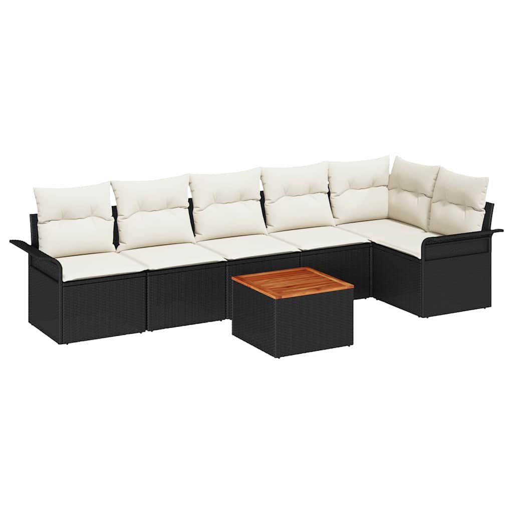 Conjunto de Sofá de Jardim com almofada 7 pcs Preto e Creme
