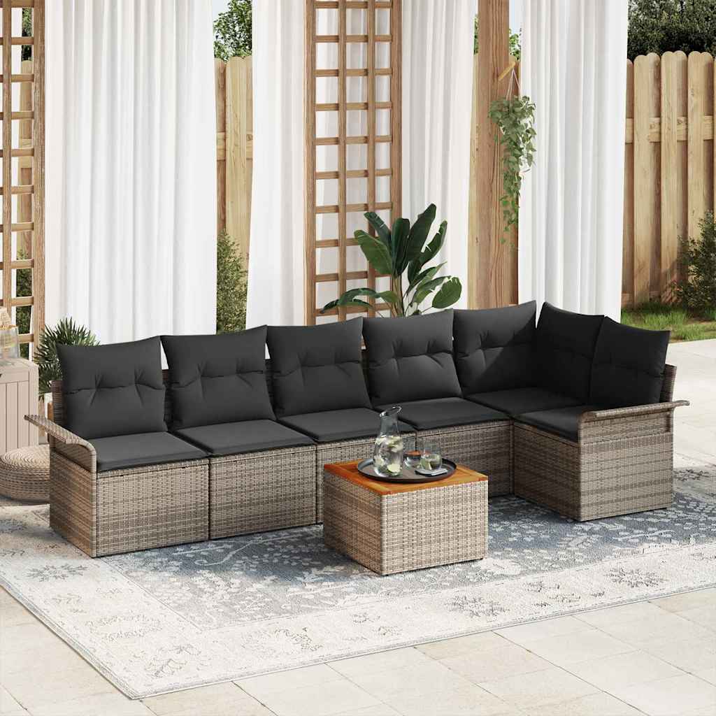 Conjunto de Sofá de Jardim com almofada Manual 7 pcs Cinzeto
