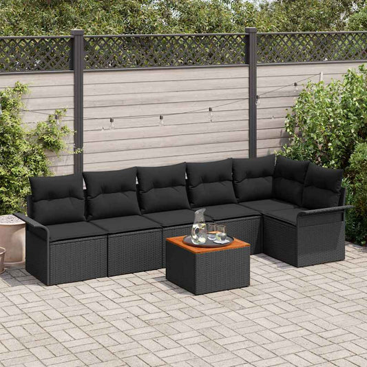 Conjunto de Sofá de Jardim com almofada Manual 7 pcs Preto