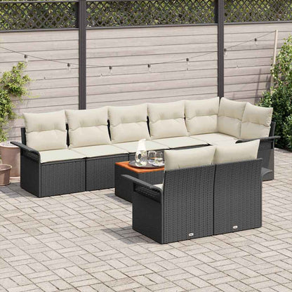 Conjunto de Sofá de Jardim com almofada 9 pcs Preto e Creme