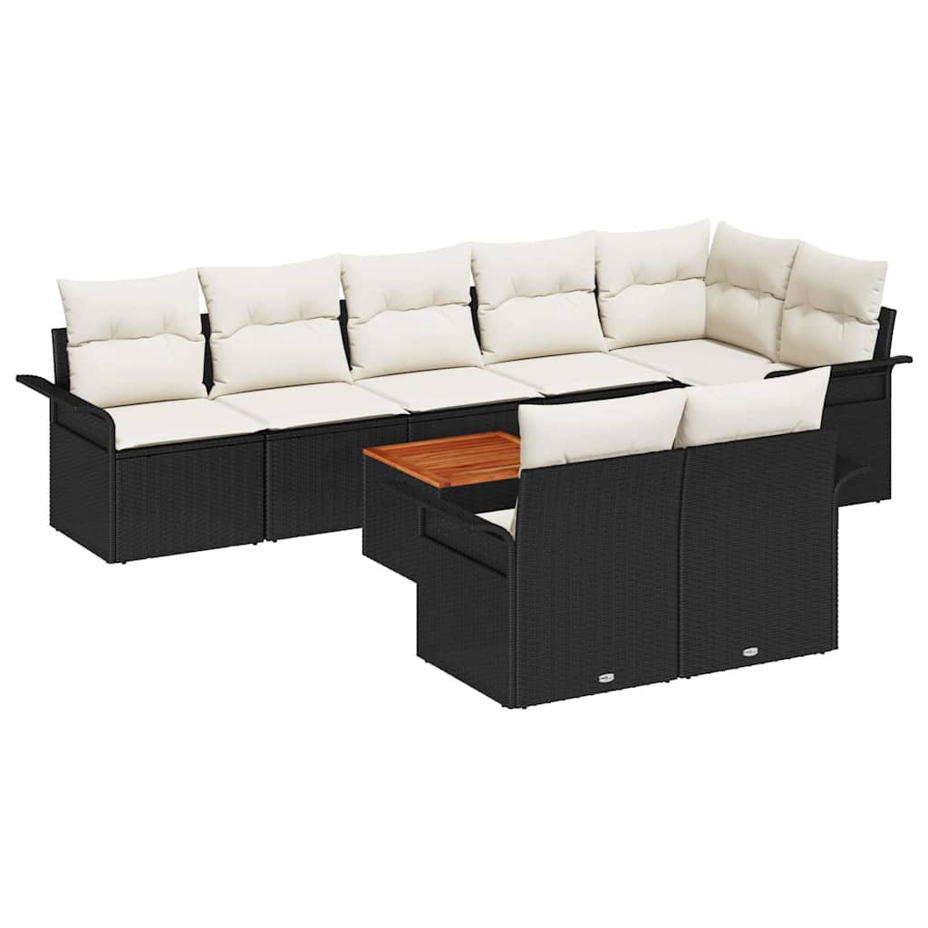 Conjunto de Sofá de Jardim com almofada 9 pcs Preto e Creme