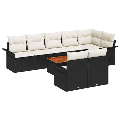 Conjunto de Sofá de Jardim com almofada 9 pcs Preto e Creme
