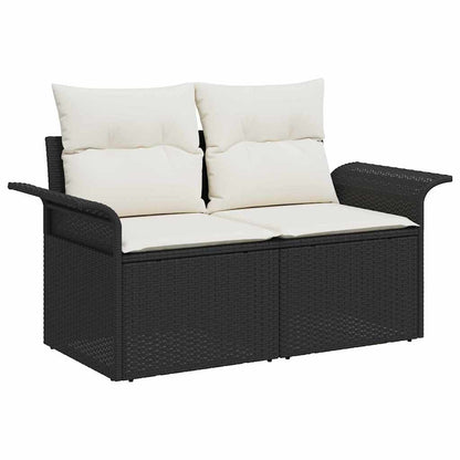 Conjunto de Sofá de Jardim com almofada 9 pcs Preto e Creme