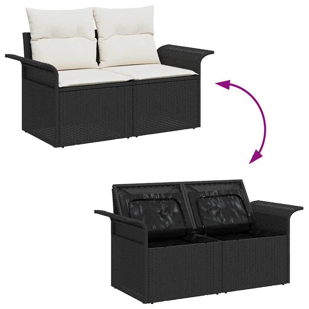 Conjunto de Sofá de Jardim com almofada 9 pcs Preto e Creme