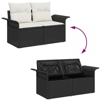 Conjunto de Sofá de Jardim com almofada 9 pcs Preto e Creme