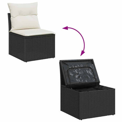 Conjunto de Sofá de Jardim com almofada 9 pcs Preto e Creme