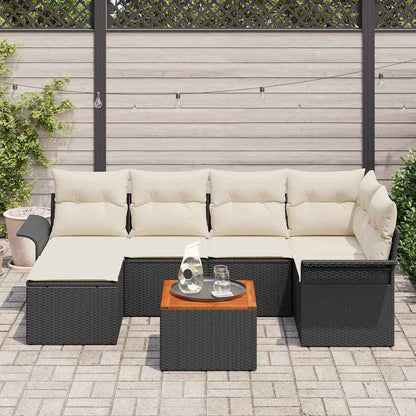 Conjunto de Sofá de Jardim com almofada 7 pcs Preto e Creme