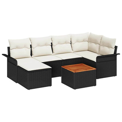 Conjunto de Sofá de Jardim com almofada 7 pcs Preto e Creme