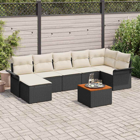 Conjunto de Sofá de Jardim com almofada 8 pcs Preto e Creme