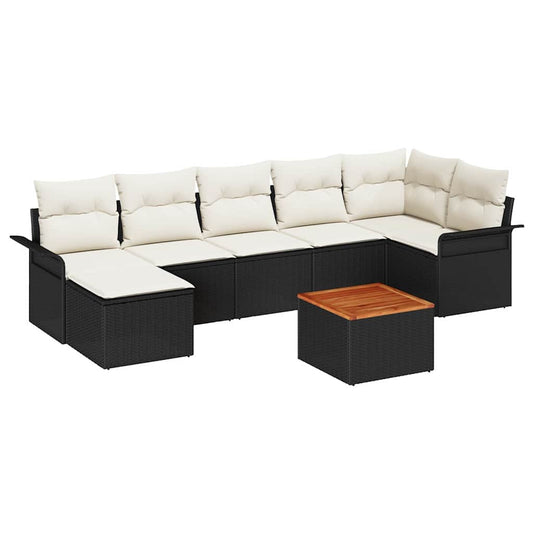 Conjunto de Sofá de Jardim com almofada 8 pcs Preto e Creme