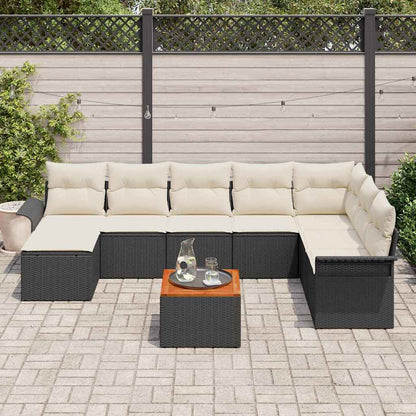 Conjunto de Sofá de Jardim com almofada 9 pcs Preto e Creme