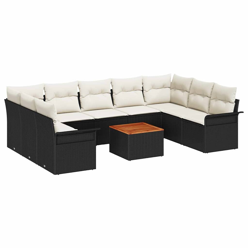 Conjunto de Sofá de Jardim 10 pcs Preto e Creme 55 x 55 x 37 cm
