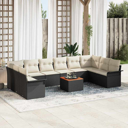 Conjunto de Sofá de Jardim 11 pcs Preto e Creme 55 x 55 x 37 cm