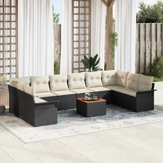 Conjunto de Sofá de Jardim 11 pcs Preto e Creme 55 x 55 x 37 cm