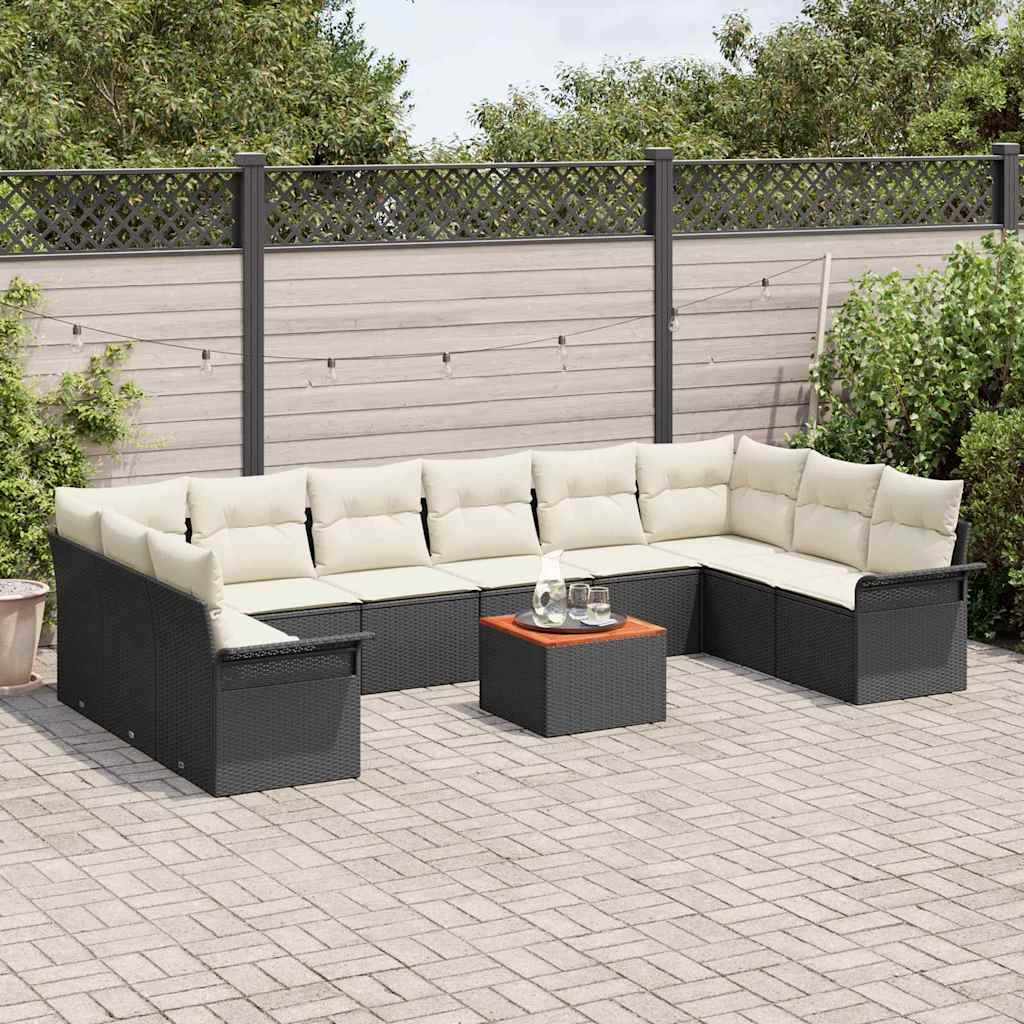 Conjunto de Sofá de Jardim 11 pcs Preto e Creme 55 x 55 x 37 cm