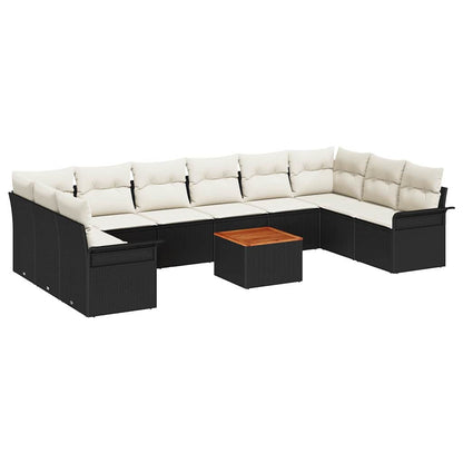 Conjunto de Sofá de Jardim 11 pcs Preto e Creme 55 x 55 x 37 cm