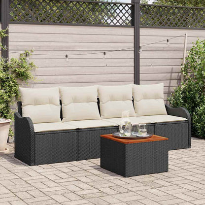 Conjunto de Sofá de Jardim 5 pcs Preto e Creme 55 x 55 x 37 cm