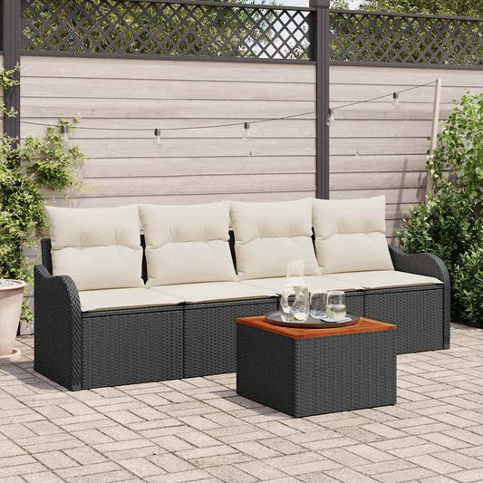 Conjunto de Sofá de Jardim 5 pcs Preto e Creme 55 x 55 x 37 cm