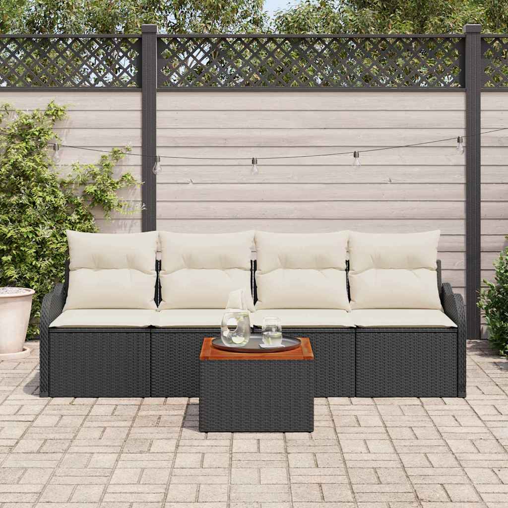 Conjunto de Sofá de Jardim 5 pcs Preto e Creme 55 x 55 x 37 cm